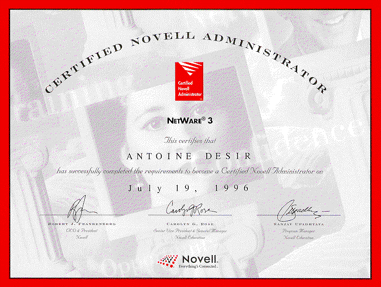 Diplôme Certified Novell Administrator 3