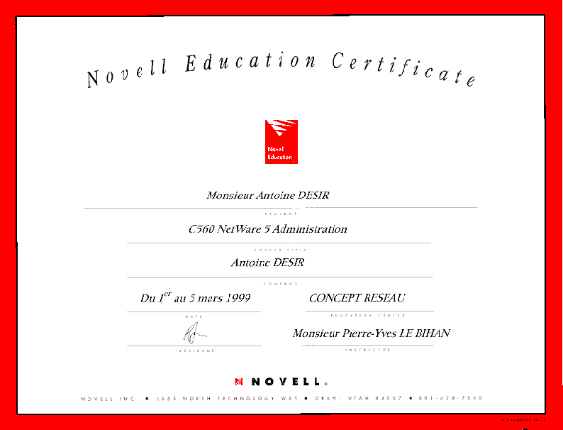 Certificat de formation Novell C560