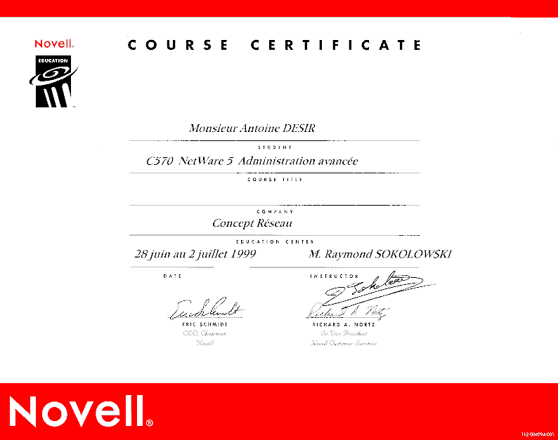 Certificat de formation Novell C570